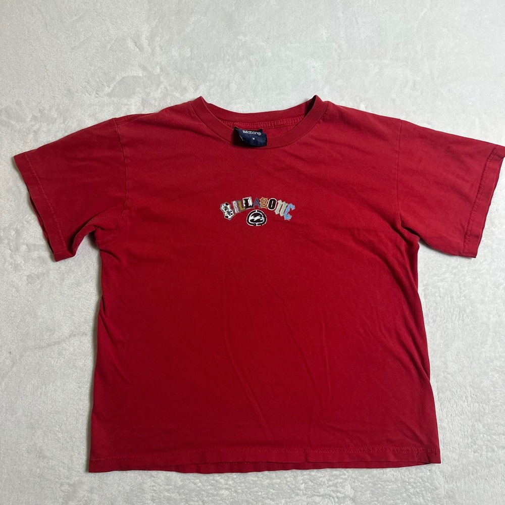 VTG Billabong Kids Size Medium Red Embroidered Logo T-Shirt Y2K Skater Surf